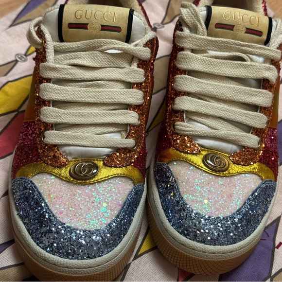 GUCCI Lovelight Screener Glitter Pink Sneakers Size 37 w/ Dust Bags VGUC - Picture 8 of 16
